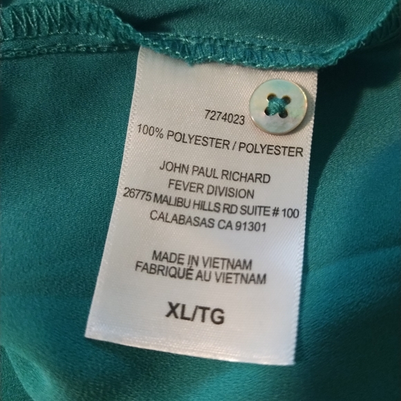 Christina B Turquoise Long Sleeve V-Neck Blouse, Size XL, High-Low Style - Picture 6 of 7